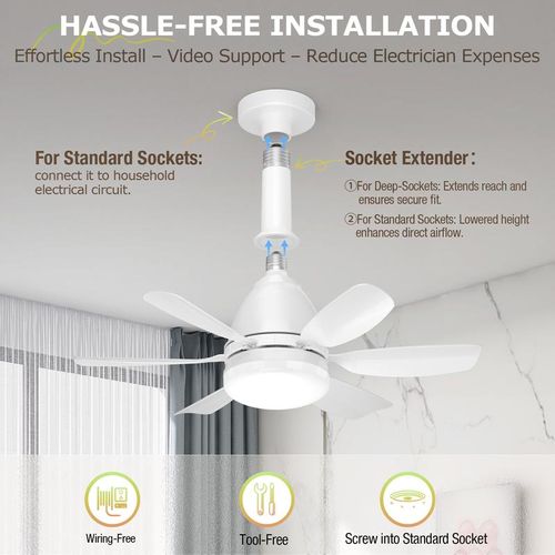 🔥Socket Fan Light Ceiling Fans with Lights and Remote