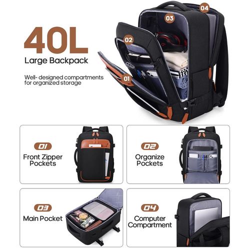 🔥Travel Backpack (Hidden straps) Carry on Luggage, Business Laptop Traveling Weekender Bags (Black)