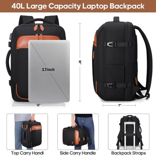 🔥Travel Backpack (Hidden straps) Carry on Luggage, Business Laptop Traveling Weekender Bags (Black)