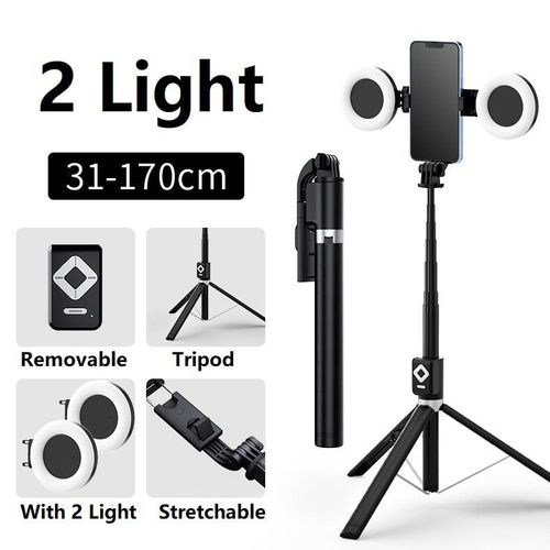 New 67'' Phone Tripod with Fill Light & Remote, Selfie Stick Tripod, Extendable Stand, Portable Travel Accessory (Compatible with all iPhone & Android）