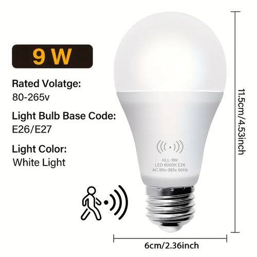 Motion Sensor Bulbs, 9W Equivalent to 60W, Indoor Automatic Motion Activated, A19,E26, 3000K Dusk to Dawn Safety Bulbs, Suitable for Entrance, Porch, Stairs, Corridor, 1pc