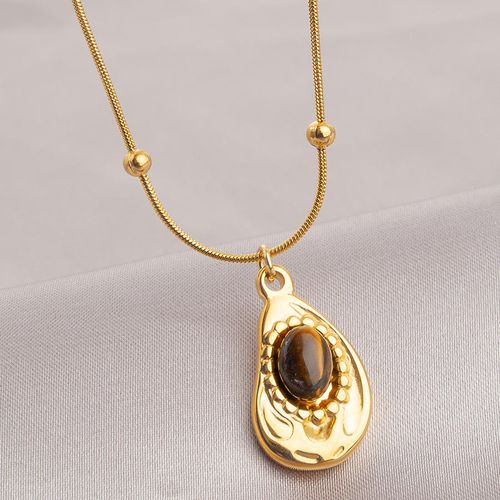 HWASAN New Luxury 18K Gold Plated Tiger Eye Titanium Steel Necklace – Maillard Fall Winter Niche Korean Design, Irregular Long Choker for Sweater & Hoodie Styling