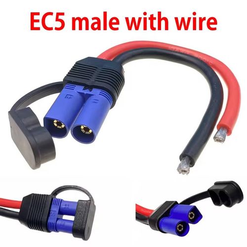 Waterproof EC5 Male-Female Plug Cable - 100A High Current, High Temperature Resistant Silicone, 10AWG, for Car Emergency Starter Power & Motorcycle Jumper Cables with Copper Lugs
