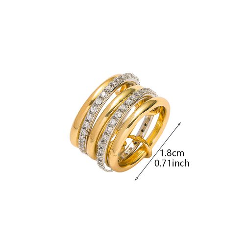 Two-Tone Interlocking CZ Stackable Rings – Gold-Plated Copper Multi-Layer Statement Ring Set (2 4 5 Loops) for Women