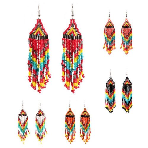 Hot-selling item! Bohemian-style colorful rice bead geometric long earrings, with bold colors, convey freedom and individuality.