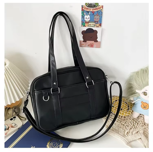 2025 New Japanese Academy JK Uniform Style PU Women's Bag - Waterproof Large Capacity Multi-Purpose Student Commute  Class Bag, Shoulder Handheld Tote Bag (Black White Brown 3 Colors Available)
