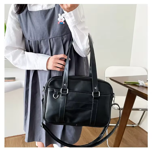 2025 New Japanese Academy JK Uniform Style PU Women's Bag - Waterproof Large Capacity Multi-Purpose Student Commute  Class Bag, Shoulder Handheld Tote Bag (Black White Brown 3 Colors Available)