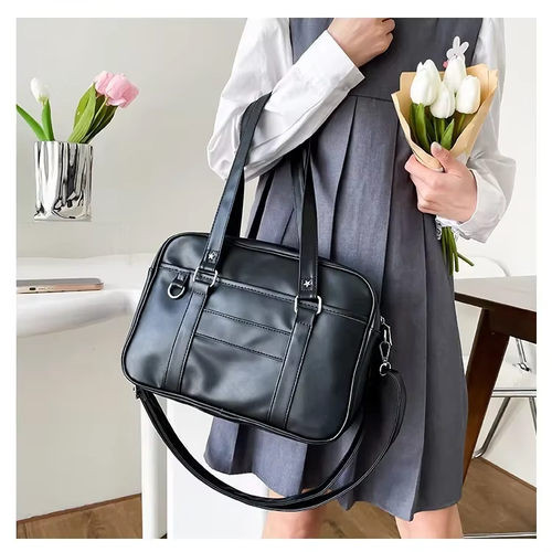 2025 New Japanese Academy JK Uniform Style PU Women's Bag - Waterproof Large Capacity Multi-Purpose Student Commute  Class Bag, Shoulder Handheld Tote Bag (Black White Brown 3 Colors Available)