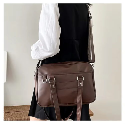 2025 New Japanese Academy JK Uniform Style PU Women's Bag - Waterproof Large Capacity Multi-Purpose Student Commute  Class Bag, Shoulder Handheld Tote Bag (Black White Brown 3 Colors Available)