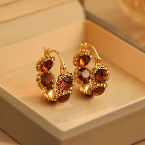 2025 Autumn Winter New Style Light Luxury Retro Round Ear Cups - Zircon Inlaid Gold-Plated Alloy Earrings, French Vintage Elegant Stud Earrings, Women's Fashion Ear Jewelry
