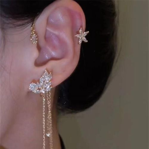 Star Tassel Clip-On Earrings - Celebrity-Inspired Luxury Earrings for Non-Pierced Ears, Unique High-End No-Piercing Ear Jewelry, Women's Trendy Niche Design Bestselling Clip Earrings