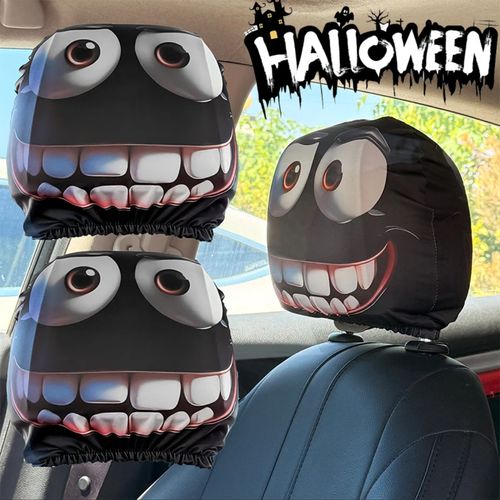 Black Funny Cartoon Car Headrest Covers - Universal Elastic Style, Perfect for Car Interior Decoration & Unique Gift Idea