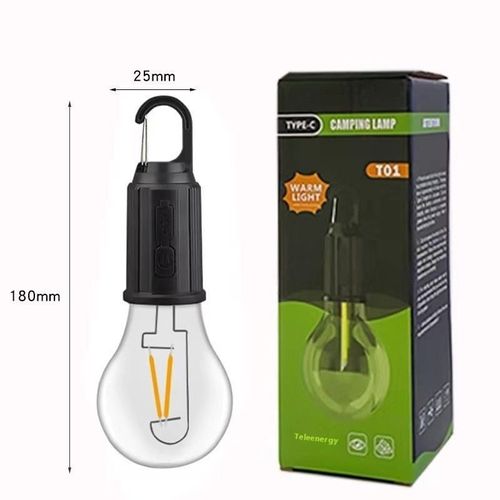 Solar-Powered LED Bulb for Home - Outdoor Long-Lasting Camping Lamp, Waterproof ABS Retro Tungsten-Style Bright Lighting, USB Rechargeable Emergency Light, High-Power Patio Tent Lamp with Hanging Hook