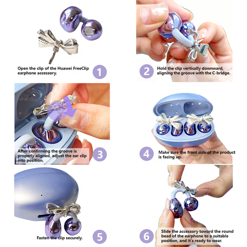 Violet Butterfly Diamond Ear Clip Wireless Bluetooth Headphones (Upgraded Version with Ear Jewelry), Star Ring Design, Long Battery Life, Noise Cancelling, HiFi Stereo Sports Earbuds