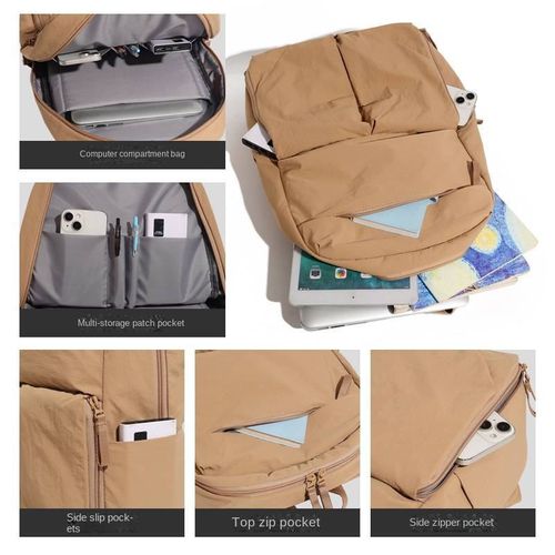 Bohemian Beige Large-Capacity Backpack - Unisex Anti-Theft Oxford Cloth Bag, Korean-Style Solid Color Versatile School Bag for Junior High High School & College Students, Outdoor Business Travel Laptop Backpack