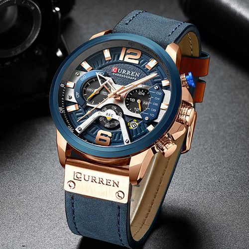 2025 Curren 8329 Men's Quartz Watch – Luxury Leather Strap, Calendar, 6-Hand Chronograph, 5 Colors (Rose Blue Rose Black Gold Black Black Khaki White Black)