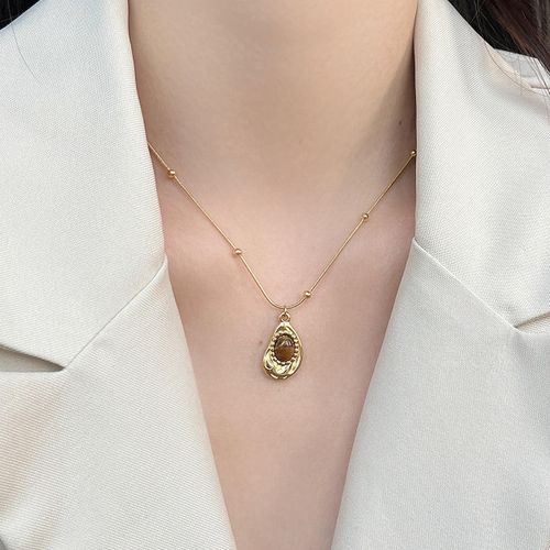 HWASAN New Luxury 18K Gold Plated Tiger Eye Titanium Steel Necklace – Maillard Fall Winter Niche Korean Design, Irregular Long Choker for Sweater & Hoodie Styling