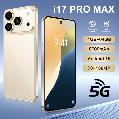 I17 Pro Max Android Smartphone, 4GB+64GB, Global Version with 6.9-Inch Large Screen, Available in Black White Gray Gold Orange, Free Phone Case + Charger Included