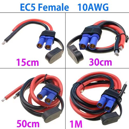 Waterproof EC5 Male-Female Plug Cable - 100A High Current, High Temperature Resistant Silicone, 10AWG, for Car Emergency Starter Power & Motorcycle Jumper Cables with Copper Lugs