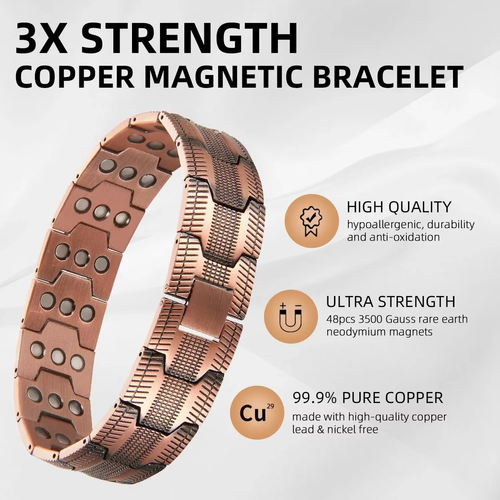 Red Copper Magnetic Bracelet, Fashionable Retro Red Copper Cross Double-Row Magnet, Men's Gift