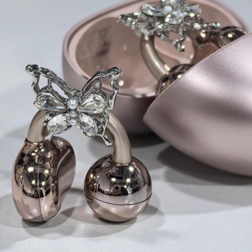 Violet Butterfly Diamond Ear Clip Wireless Bluetooth Headphones (Upgraded Version with Ear Jewelry), Star Ring Design, Long Battery Life, Noise Cancelling, HiFi Stereo Sports Earbuds