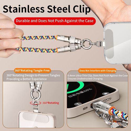 2-in-1 PD 240W Super Fast Charging Data Sync Phone Lanyard – Braided USB-C Cable with Zinc Alloy, Crossbody Neck Strap, Long & Short Styles for iPhone 15 & More