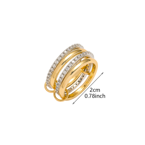 Two-Tone Interlocking CZ Stackable Rings – Gold-Plated Copper Multi-Layer Statement Ring Set (2 4 5 Loops) for Women