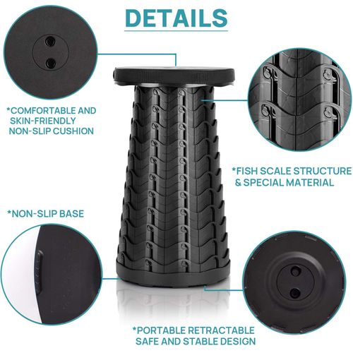 Black Thickened Outdoor Folding Telescopic Stool - Portable, Multi-Functional, Adjustable Camping Fishing Train Home Use Foldable Chair
