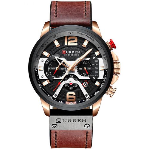 2025 Curren 8329 Men's Quartz Watch – Luxury Leather Strap, Calendar, 6-Hand Chronograph, 5 Colors (Rose Blue Rose Black Gold Black Black Khaki White Black)