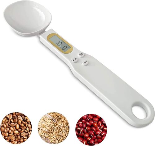 vWhite Mini Digital Kitchen Spoon Scale, 0.1g-500g Precision, Battery-Powered Measuring Spoon for Food, Baking, and Coffee Grounds