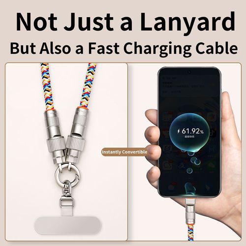 2-in-1 PD 240W Super Fast Charging Data Sync Phone Lanyard – Braided USB-C Cable with Zinc Alloy, Crossbody Neck Strap, Long & Short Styles for iPhone 15 & More