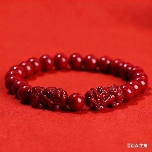 Original Mine Cinnabar Translucent Crystal Sand Double Pixiu Tai Chi Buckle Wealth-Attracting Fortune-Transferring Purple Gold Imperial Red Sand Unisex Round Beaded Bracelet