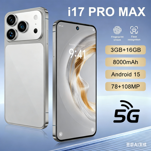 I17 Pro Max Android Smartphone (3GB+16GB) - 6.9-Inch Large Screen, Global Version, 5 Colors Available (Black White Gray Gold Orange), Free Phone Case + Charger Included & Long-Lasting Battery
