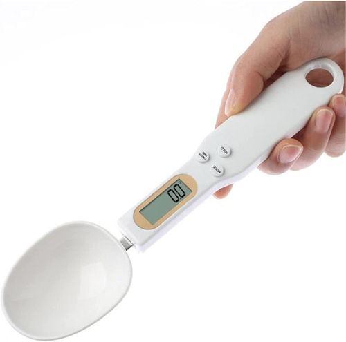 vWhite Mini Digital Kitchen Spoon Scale, 0.1g-500g Precision, Battery-Powered Measuring Spoon for Food, Baking, and Coffee Grounds