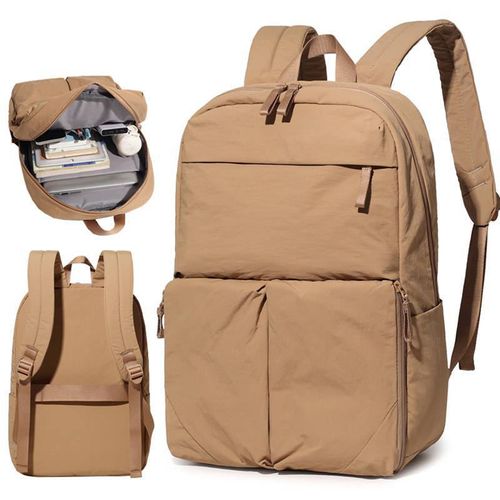 Bohemian Beige Large-Capacity Backpack - Unisex Anti-Theft Oxford Cloth Bag, Korean-Style Solid Color Versatile School Bag for Junior High High School & College Students, Outdoor Business Travel Laptop Backpack