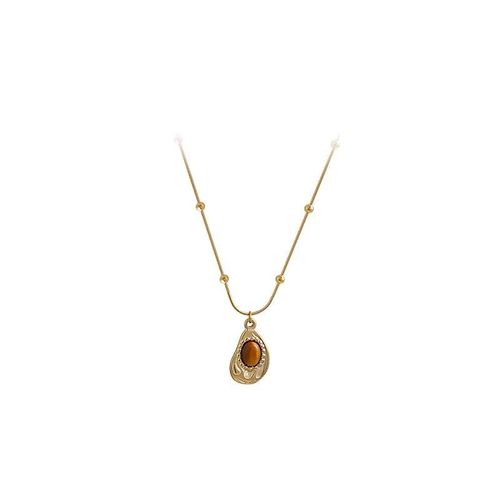 HWASAN New Luxury 18K Gold Plated Tiger Eye Titanium Steel Necklace – Maillard Fall Winter Niche Korean Design, Irregular Long Choker for Sweater & Hoodie Styling