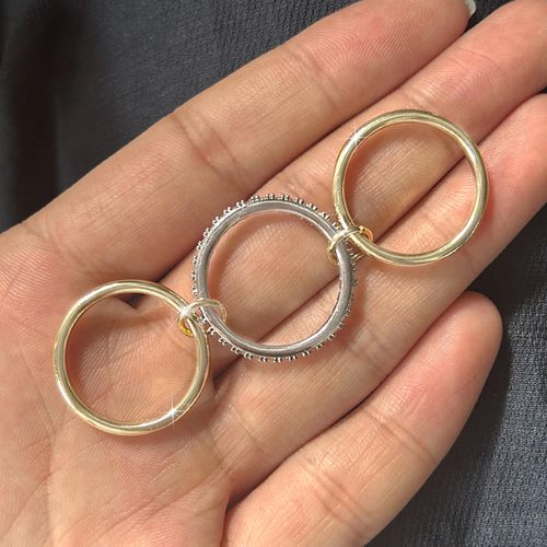 Two-Tone Interlocking CZ Stackable Rings – Gold-Plated Copper Multi-Layer Statement Ring Set (2 4 5 Loops) for Women