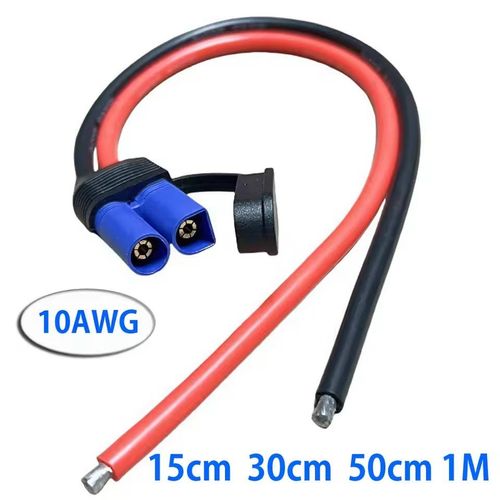 Waterproof EC5 Male-Female Plug Cable - 100A High Current, High Temperature Resistant Silicone, 10AWG, for Car Emergency Starter Power & Motorcycle Jumper Cables with Copper Lugs