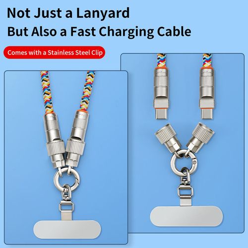 2-in-1 PD 240W Super Fast Charging Data Sync Phone Lanyard – Braided USB-C Cable with Zinc Alloy, Crossbody Neck Strap, Long & Short Styles for iPhone 15 & More