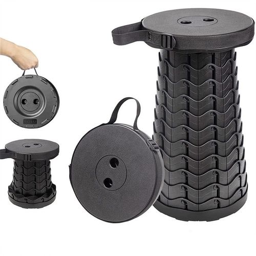 Black Thickened Outdoor Folding Telescopic Stool - Portable, Multi-Functional, Adjustable Camping Fishing Train Home Use Foldable Chair