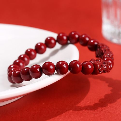 Original Mine Cinnabar Translucent Crystal Sand Double Pixiu Tai Chi Buckle Wealth-Attracting Fortune-Transferring Purple Gold Imperial Red Sand Unisex Round Beaded Bracelet