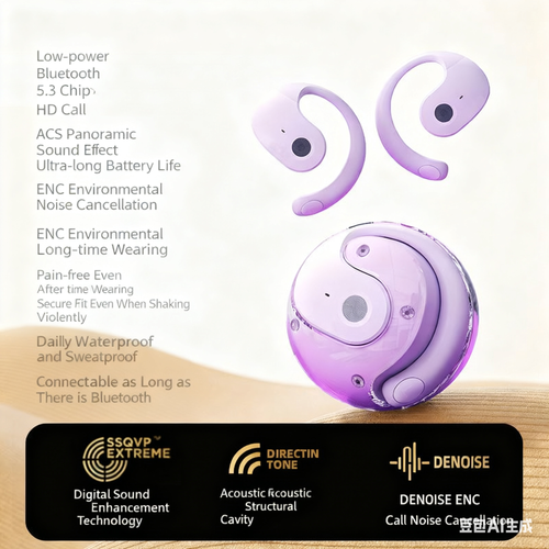 2025 New Coconut Ball Open-Ear OWS Bluetooth Earphones - Wireless Non-In-Ear Air Conduction Sports Gaming TWS Headphones with HiFi Bass (Purple Nude Optional)
