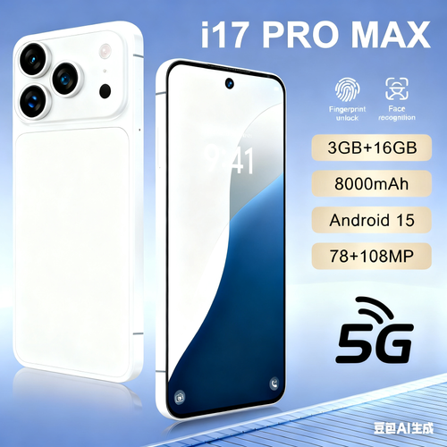 I17 Pro Max Android Smartphone (3GB+16GB) - 6.9-Inch Large Screen, Global Version, 5 Colors Available (Black White Gray Gold Orange), Free Phone Case + Charger Included & Long-Lasting Battery