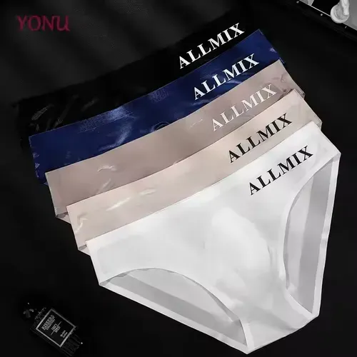 Ice silk thin transparent underwear men's low waist seamless sexy attractive triangle underwear, 5 sets