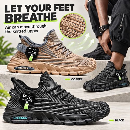 Breathable Knit Mesh Trainers | Black & Coffee