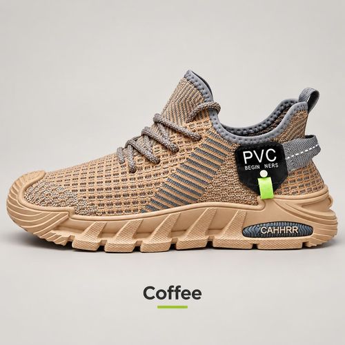 Breathable Knit Mesh Trainers | Black & Coffee