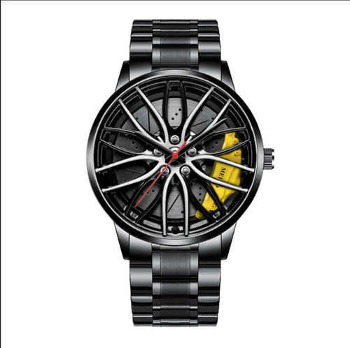 Rim Wheel Design Men Watch ⌚ Black Steel Quartz Sport Watch