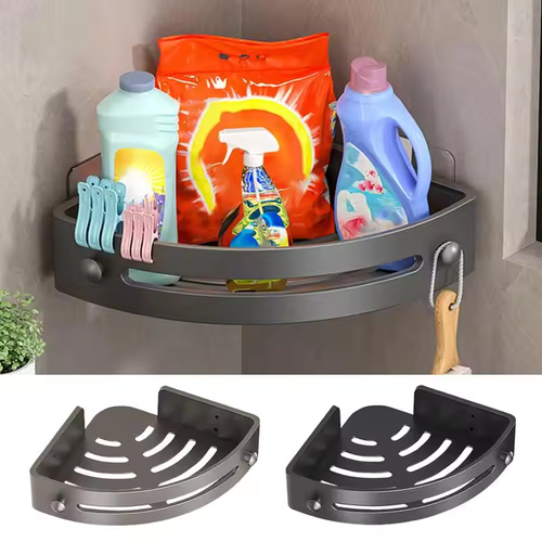 Multifunctional double-layer rust-proof bathroom corner storage rack with strong load-bearing capacity, shampoo and lotion rack, efficient space-saving storage rack