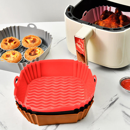 Food-grade silicone air fryer baking tray, high-temperature resistant air fryer baking tray, easy-to-clean baking tray set (three trays, colors randomly sent)
