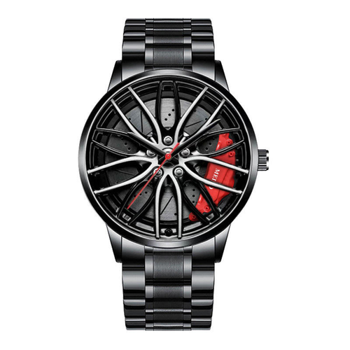New Men's Watch Rotating Dial Car Clock Stainless Steel Strap Fashion Sports Style Quartz Movement Casual Watch